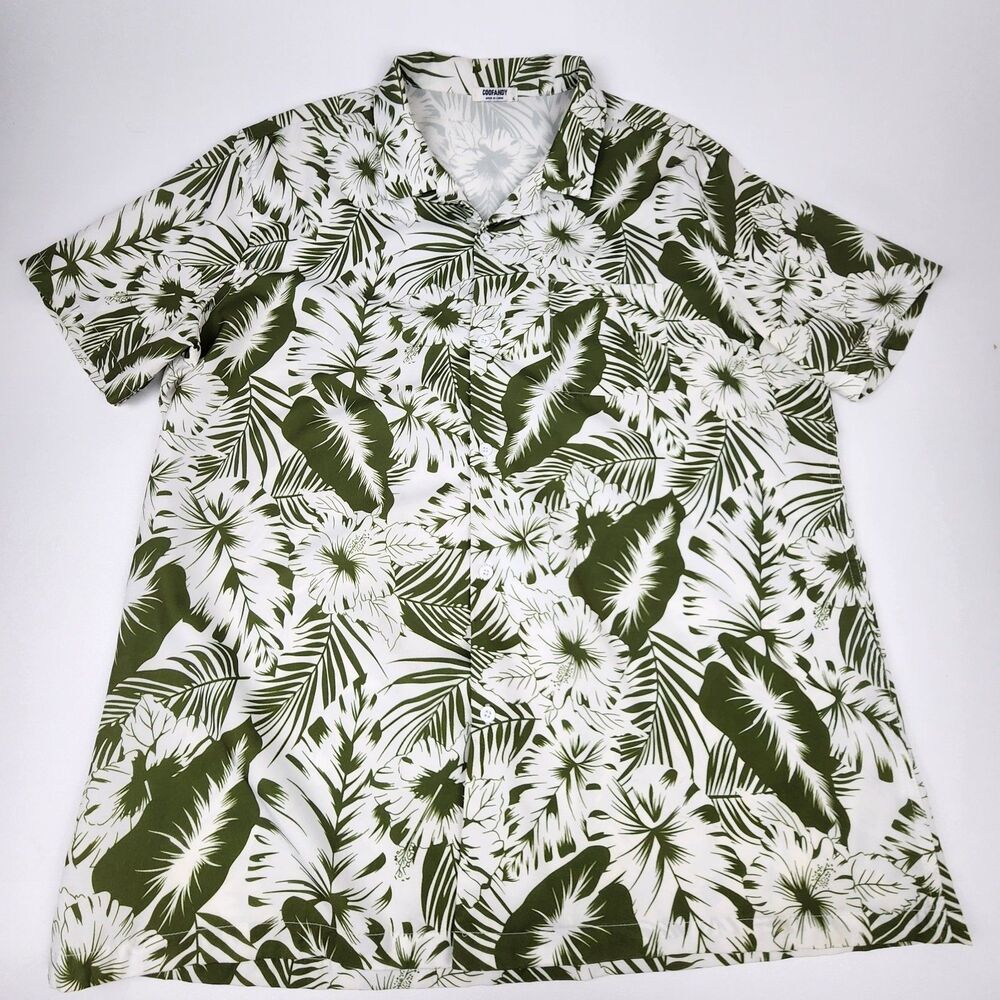 COOFANDY Men's XL Black White Tropical Hawaiian Shirt Floral Camp Collar Stretch